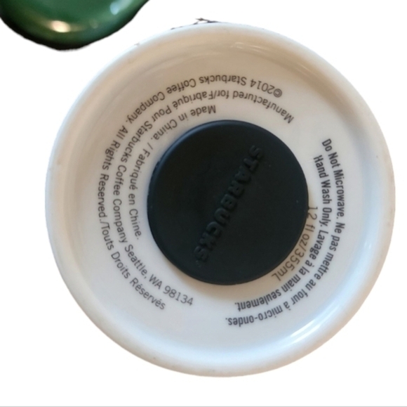 Starbucks 12 Tumbler Ceramic Travel Coffee Mug Lid Mermaid Siren White Green - Picture 9 of 9